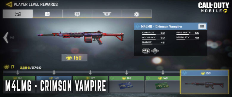 Crimson Vampire M4LMG Skin in Call of Duty Mobile.
