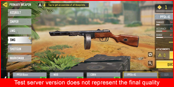 PPSh-41 Weapon in COD Mobile test server season 1 2022.