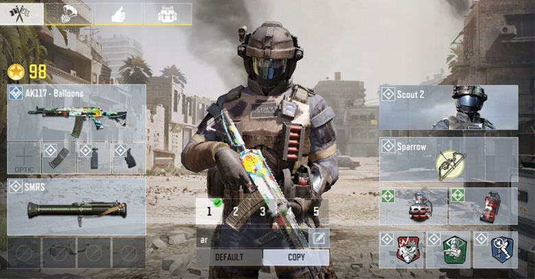 Loadout for Multiplayer Rank Match in Call of Duty Mobile.