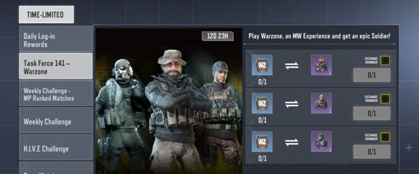 COD Mobile Task Force 141 Warzone Event Tab - Unlock Price, Ghost, or Gaz for free using Warzone coin - zilliongamer