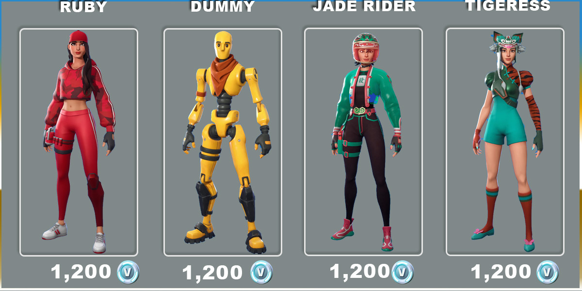 Ruby & Dummy & Jade Racer & Trigeress Fortnite Skins - zilliongamer