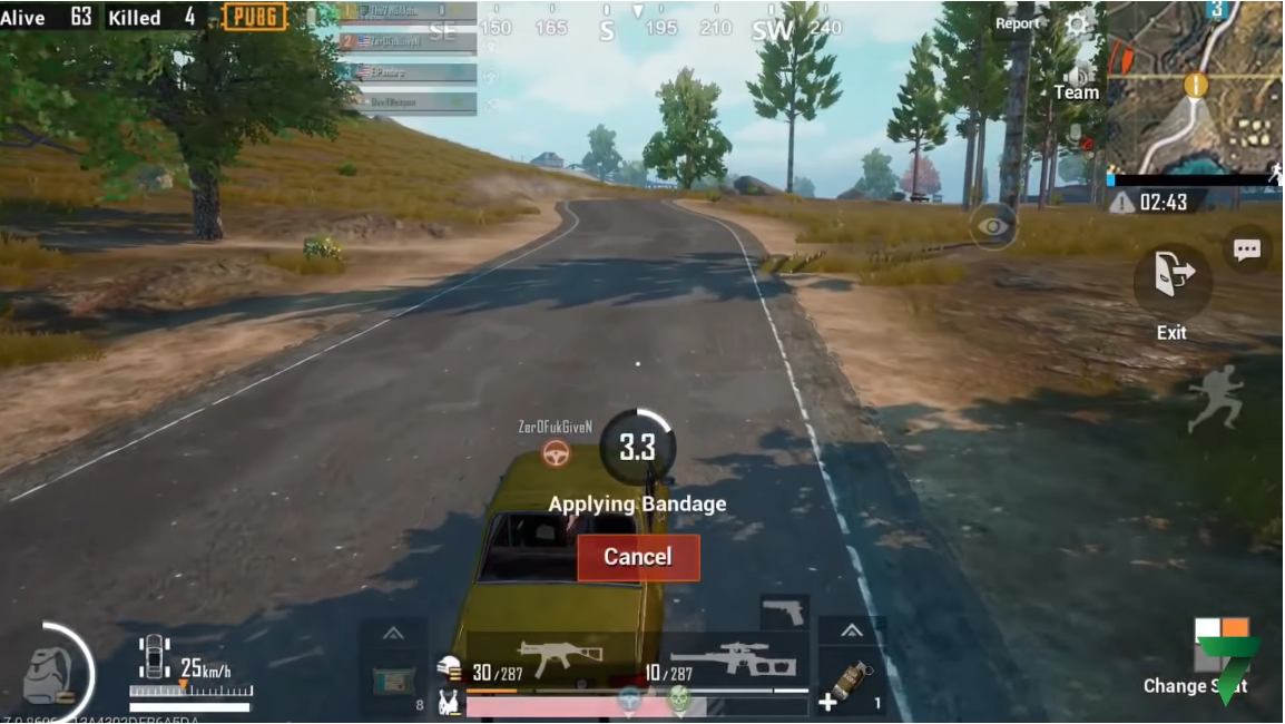 Using bandage in car in PUBG MOBILE - zilliongamer your game guide 