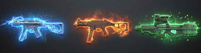 Comparison of top-ranked PUBG Mobile SMGs 2026: MP5K, UMP45, and Vector.