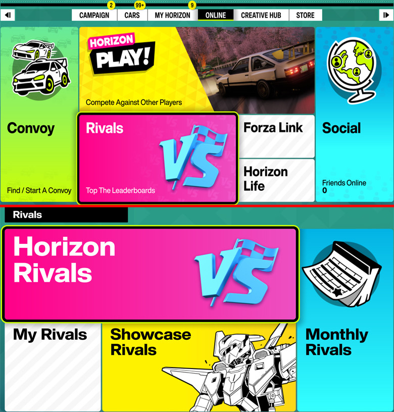 How to enter Rivals in FH6 Find Horizon Rivals by following this image | Forza Horizon 6