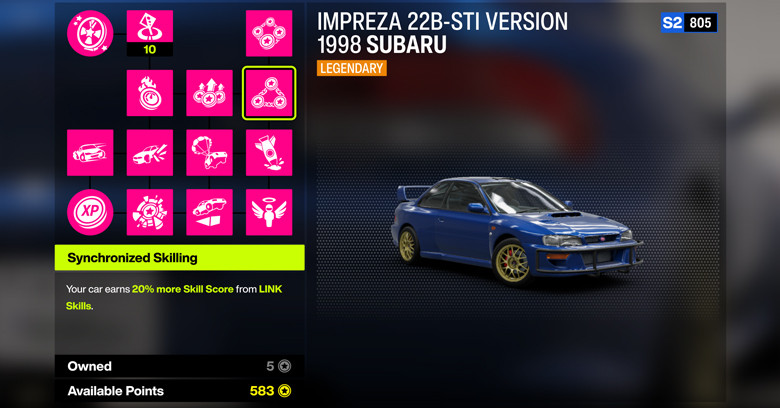 Subaru Impreza 22B-STI 1998 Mastery Unlock all Master for getting more points in the event.