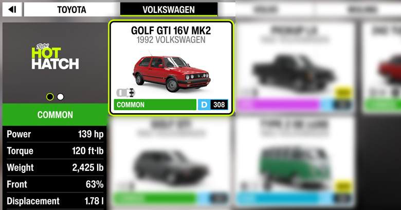 FH6 car: 1992 Volkswagen Golf GTi 16v Mk2.