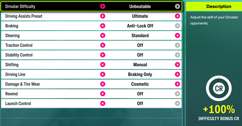 Change Difficulty | Forza Horizon 6 Change to this for 100% Extra CR in FH6.