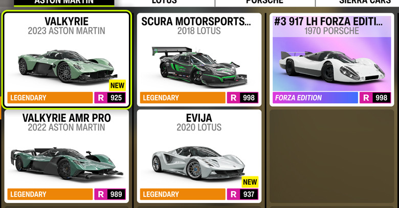 Pick one R Performance Class Fastest cars in Forza Horizon 6