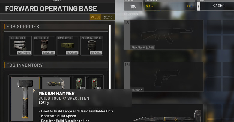 Medium Hammer in FOB | WARDOGS Ignore small hammer and go for medium hammer in FOB.