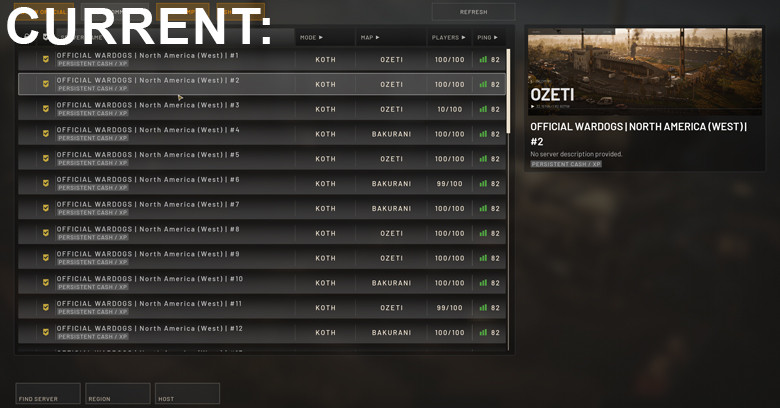 Wardogs Early Access Server Browser. How server browser look in WARDOGS.