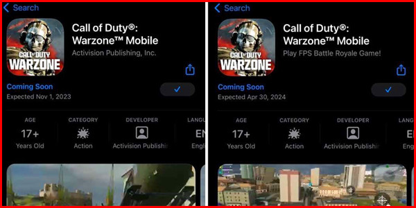 Warzone Mobile release date changed in app store