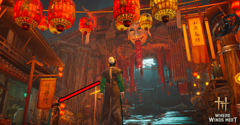 Antique Bookstore Location | Where Winds Meet Antique Bookstore on the left of the Giant Mask gate.