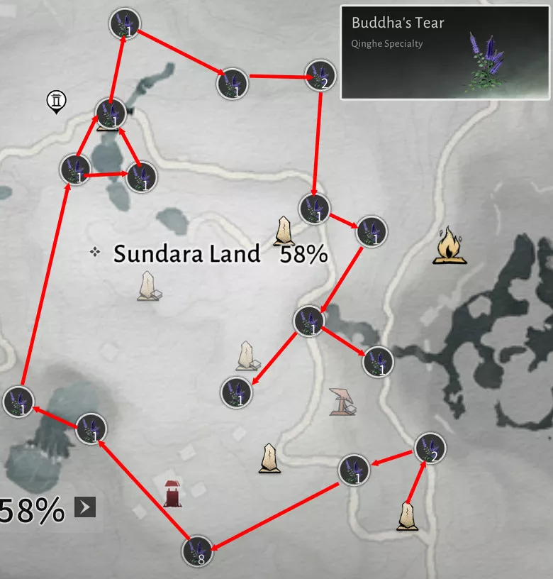 WWM Buddha's Tear Root location on the map.